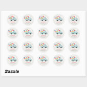 Cute Dusky Blue Any Age Birthday Party Cake Truck Classic Round Sticker (Sheet)