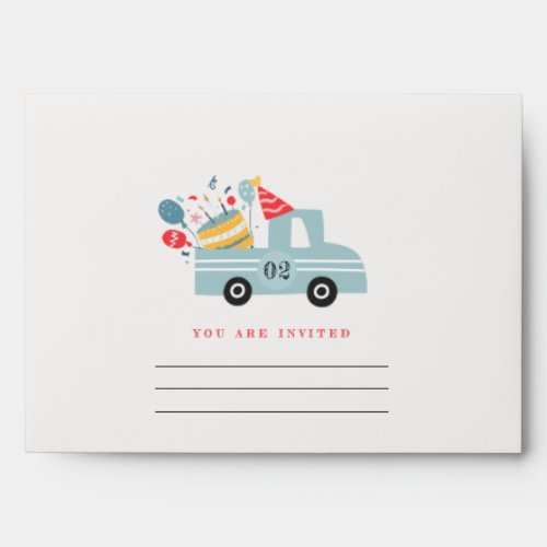 Cute Dusky Blue Any Age Birthday Party Cake Truck Envelope