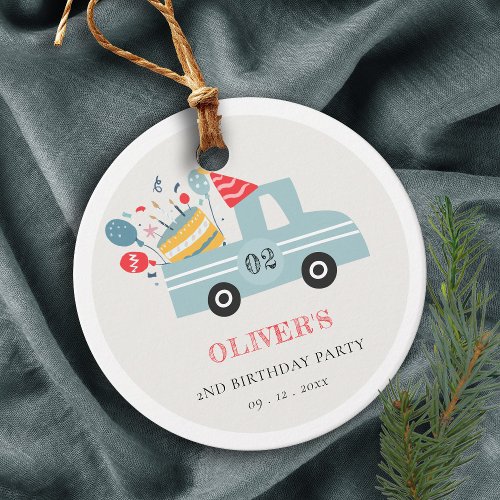 Cute Dusky Blue Any Age Birthday Party Cake Truck Favor Tags