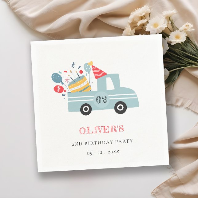 Cute Dusky Blue Any Age Birthday Party Cake Truck Napkins (Creator Uploaded)