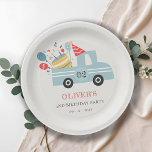Cute Dusky Blue Any Age Birthday Party Cake Truck Paper Plates<br><div class="desc">If you need any further customisation please feel free to message me on yellowfebstudio@gmail.com.</div>