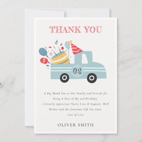 Cute Dusky Blue Any Age Birthday Party Cake Truck Thank You Card