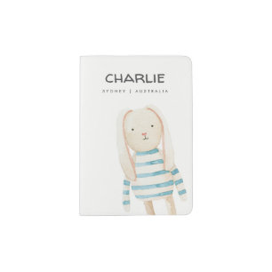 Cute Dusky Blue Bunny Stripe Baby Custom My First Passport Holder