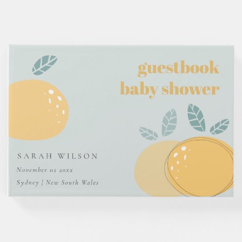 Cute Dusky Blue Lemon Fruity Bold Baby Shower Guest Book