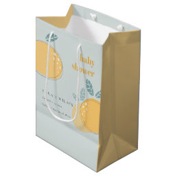 Cute Dusky Blue Lemon Fruity Bold Baby Shower Medium Gift Bag