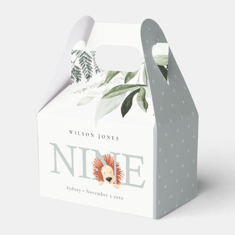 Cute Dusky Blue Lion Foliage 9th Ninth Birthday Favor Box