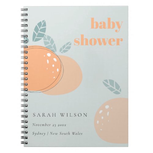 Cute Dusky Blue Orange Fruity Bold Baby Shower Notebook