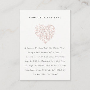 Cute Dusky Blush Flora Heart Books for Baby Shower Enclosure Card