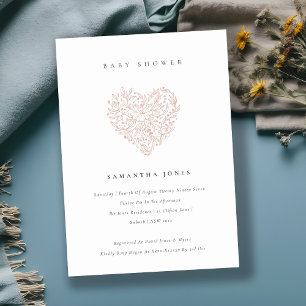 Cute Dusky Blush Floral Heart Baby Shower Invite