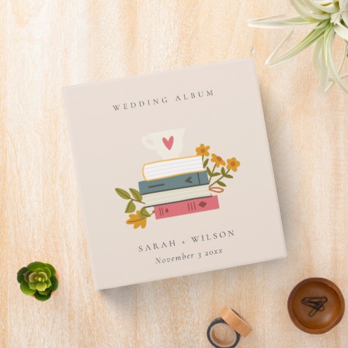 Cute Dusky Blush Stacked Storybooks Floral Wedding 3 Ring Binder