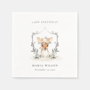 Cute Dusky Deer Floral Crest Any Age Birthday Napkins