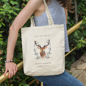 Cute Dusky Deer Floral Crest Any Age Birthday Tote Bag