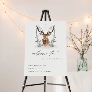 Cute Dusky Deer Floral Crest Bridal Shower Welcome Foam Board