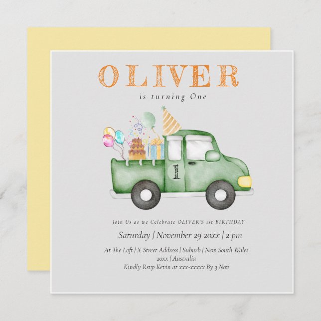 Cute Dusky Green Any Age Birthday Party Invitation (Front/Back)