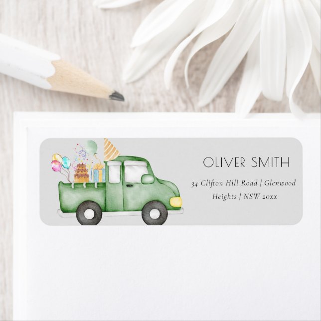Cute Dusky Green Any Age Birthday Party Label (Insitu)