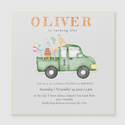 Cute Dusky Green Any Age Birthday Party Magnetic Invitation