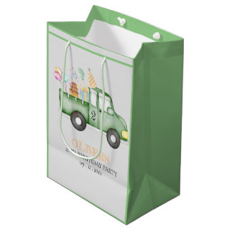 Cute Dusky Green Any Age Birthday Party Medium Gift Bag