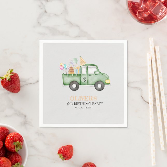Cute Dusky Green Any Age Birthday Party Napkins (Insitu)