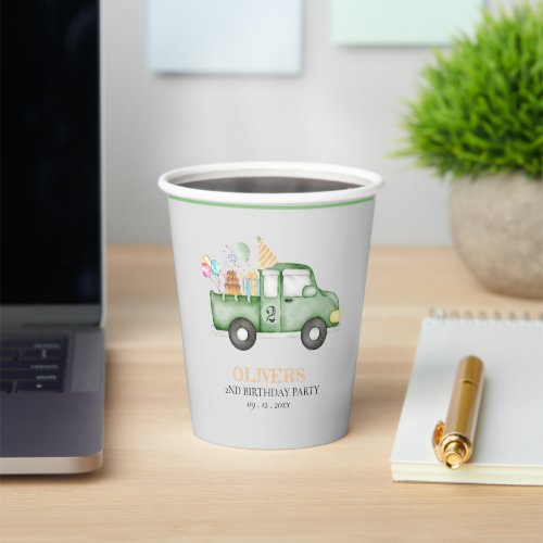 Cute Dusky Green Any Age Birthday Party Paper Cups