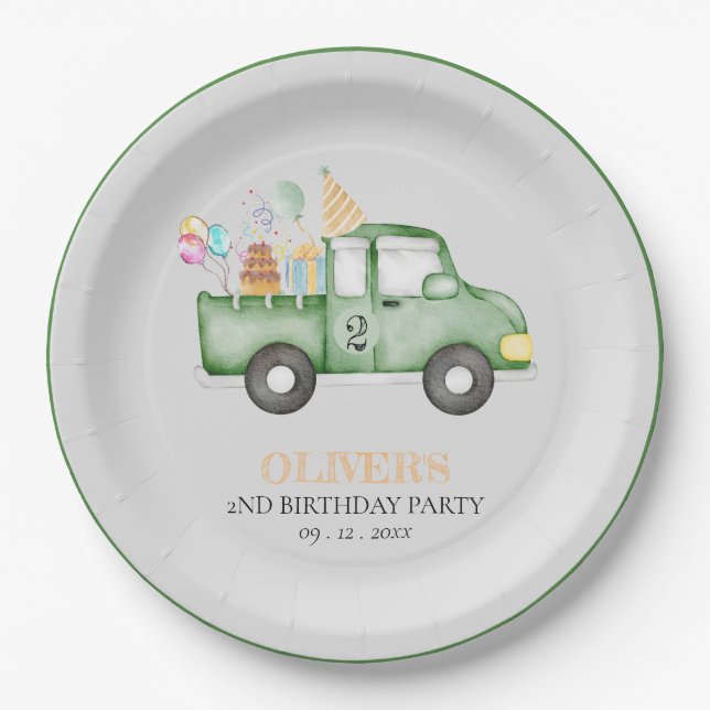 Cute Dusky Green Any Age Birthday Party Paper Plates (Front)