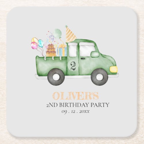 Cute Dusky Green Any Age Birthday Party Square Paper Coaster