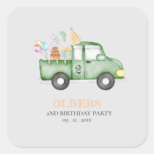 Cute Dusky Green Any Age Birthday Party Square Sticker