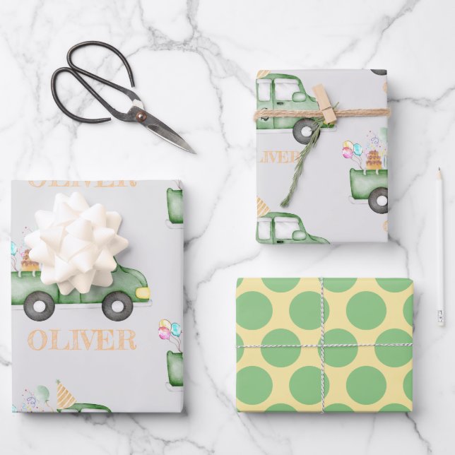 Cute Dusky Green Any Age Birthday Party Wrapping Paper Sheets (Front)