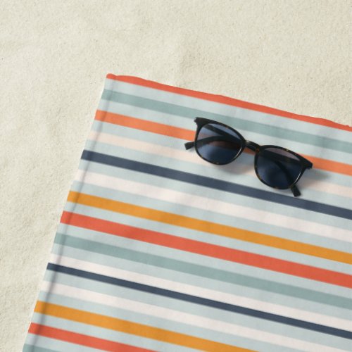 Cute Dusky Orange Blue Ochre Striped Pattern Beach Towel