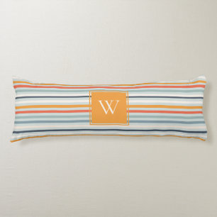 Cute Dusky Orange Blue Ochre Striped Pattern Body Pillow