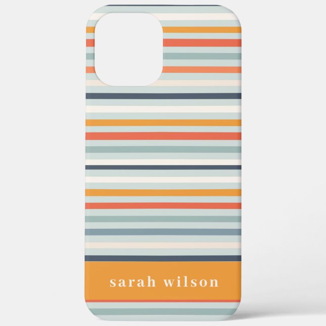 Cute Dusky Orange Blue Ochre Striped Pattern Case-Mate iPhone Case (Back)