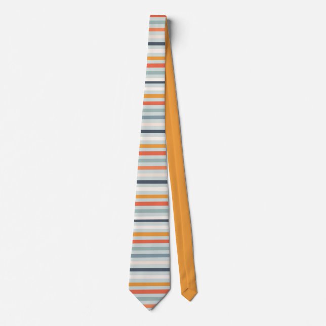 Cute Dusky Orange Blue Ochre Striped Pattern Neck Tie (Front)