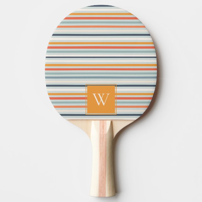 Cute Dusky Orange Blue Ochre Striped Pattern Ping Pong Paddle (Front)