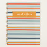 Cute Dusky Orange Blue Ochre Striped Pattern Planner<br><div class="desc">If you need any further customization please feel free to message me on yellowfebstudio@gmail.com.</div>