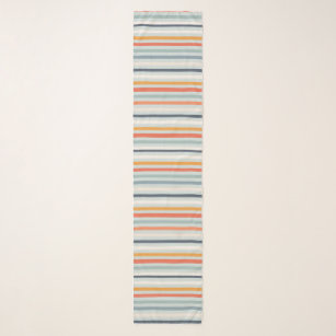 Cute Dusky Orange Blue Ochre Striped Pattern Scarf