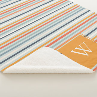 Cute Dusky Orange Blue Ochre Striped Pattern Sherpa Blanket