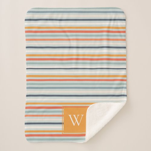 Cute Dusky Orange Blue Ochre Striped Pattern Sherpa Blanket