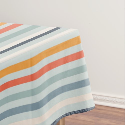 Cute Dusky Orange Blue Ochre Striped Pattern Tablecloth