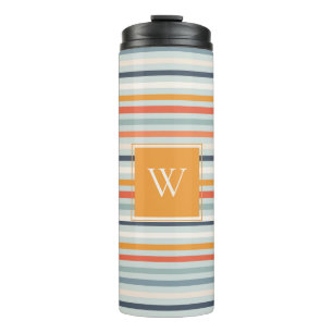 Cute Dusky Orange Blue Ochre Striped Pattern Thermal Tumbler