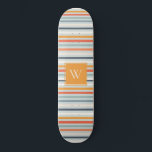 Cute Dusky Orange Blue Striped Pattern Monogram Skateboard<br><div class="desc">If you need any further customization please feel free to message me on yellowfebstudio@gmail.com.</div>