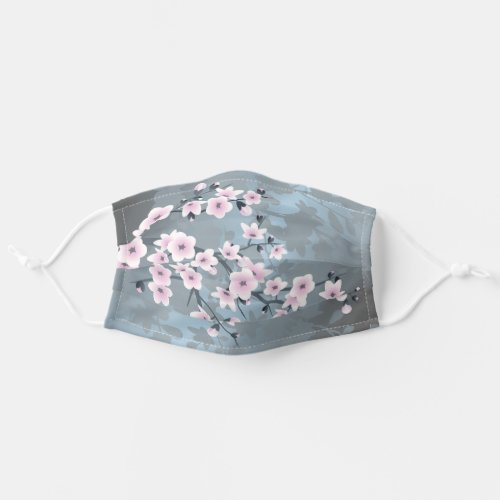 Cute Dusky Pink Grayish Blue Cherry Blossoms Adult Cloth Face Mask