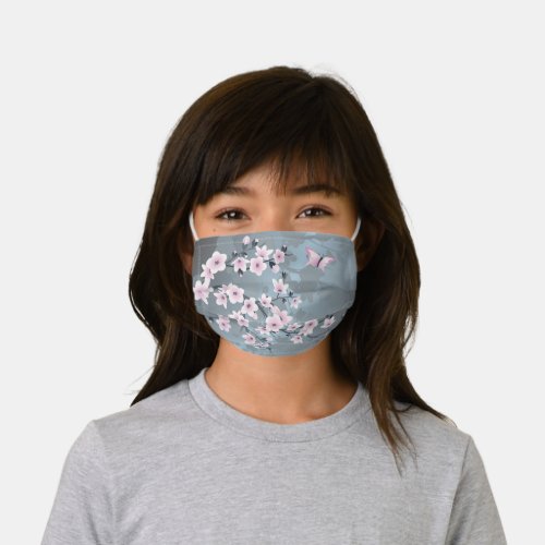 Cute Dusky Pink Grayish Blue Cherry Blossoms Kids Cloth Face Mask