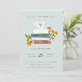 Cute Dusky Stacked Books Floral Baby Shower Invite (Standing Front)