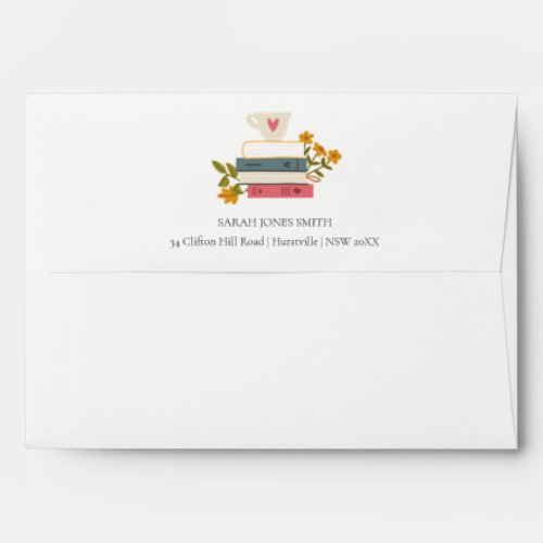Cute Dusky Stacked Storybooks Floral Address Envelope