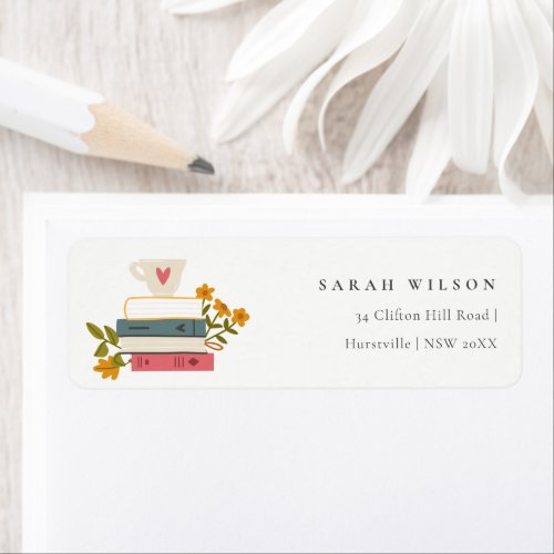 Cute Dusky Stacked Storybooks Floral Address Label