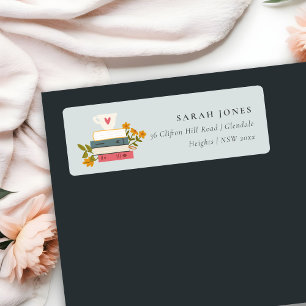 Cute Dusky Stacked Storybooks Floral Address Label