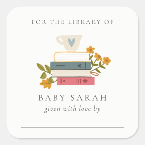 Cute Dusky Stacked Storybooks Floral Baby Library Square Sticker