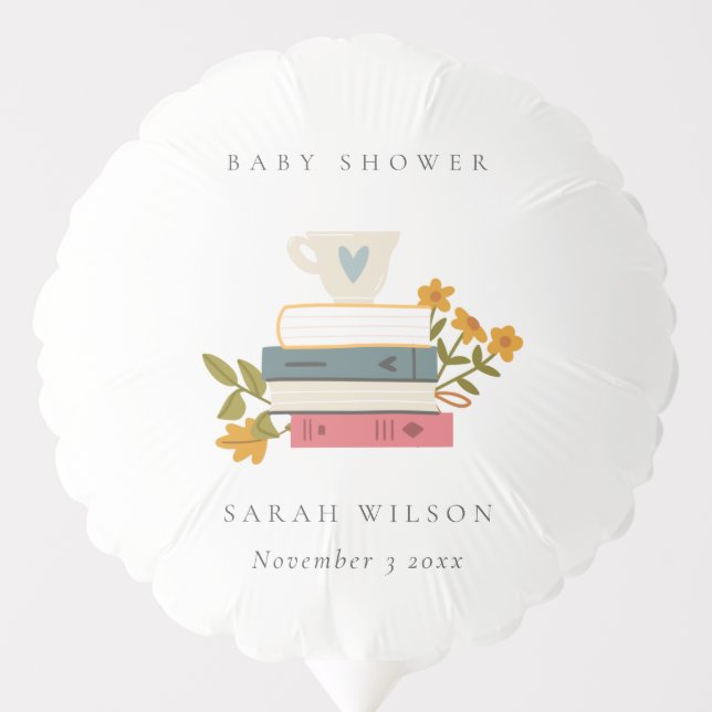 Cute Dusky Stacked Storybooks Floral Baby Shower Balloon (Front)