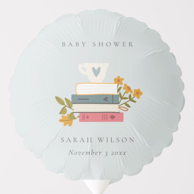 Cute Dusky Stacked Storybooks Floral Baby Shower Balloon (Front)