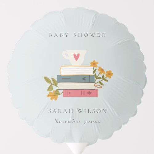 Cute Dusky Stacked Storybooks Floral Baby Shower Balloon