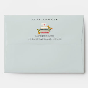 Cute Dusky Stacked Storybooks Floral Baby Shower Envelope